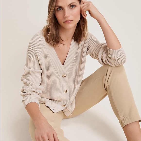 The White Company Sweaters - Women's Cream Ribbed Cardigan with Cotton blend Size S